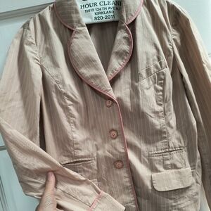 Elevenses Beige Striped Blazer with Pink Trim